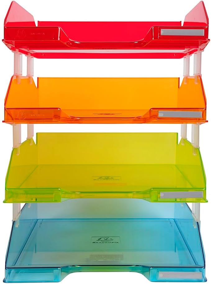 Exacompta - Ref 113299SETD - Linicolor Stackable Letter Tray Combo Midi (Set of 4) - 347 x 255 x 244mm, Suitable for A4+ Documents, 12 Spacers Included - Assorted Colours - Image 2