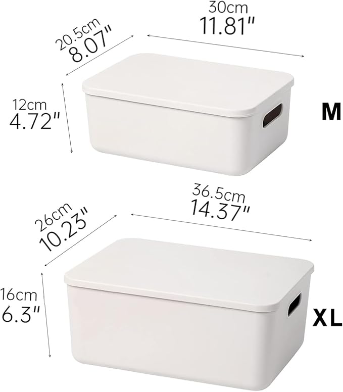 Ytteve 6 Pack Light Grey Stackable Plastic Storage Bins with Lids & Handles, Durable - 4 Large (14.4"x10.2"x6.3") & 2 Medium (11.8"x8"x4.7"), Multi-size for Closet, Shelves, Drawers, Home & Office - Image 2