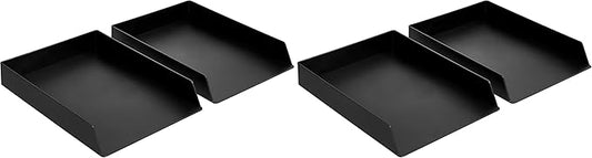 Amazon Basics Rectangular Plastic Desk Organizer, Letter Size Tray, 4-Pack, 9.7 x 2.2 x 13 inches, Black by AmazonBasics