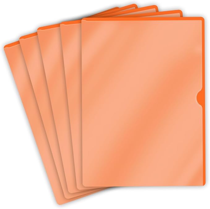 Doctor Stuff - 100 Pack L-Type Vinyl Plastic File Folders Letter Size, Orange Pocket Project Folders Clear Front, Documents Holder for Home, High School, Office and Medical Files by DoctorStuff