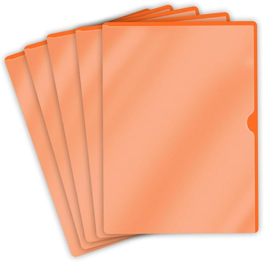 Doctor Stuff - 100 Pack L-Type Vinyl Plastic File Folders Letter Size, Orange Pocket Project Folders Clear Front, Documents Holder for Home, High School, Office and Medical Files by DoctorStuff