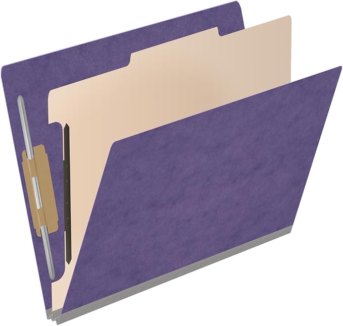 25 Pt. Pressboard Classification Folders, Full Cut End Tab, Letter Size, 1 Divider, Purple (Box of 10) - Image 2