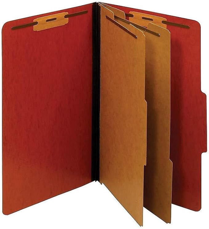 Staples 60% Recycled Pressboard Classification Folder, 2-Dividers, 2.5" Expansion, Legal Size, Brick Red, 20/Box - Image 4