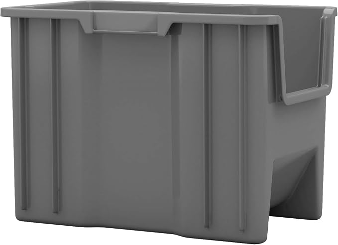 Akro-Mils 13014 Stak-N-Store Stackable Storage Bins, Heavy Duty Garage Storage Containers, Open Front Plastic Organizer for Tools, Shelves, Closet Organizer, 17-/12" x 11" x 12-1/2", Grey, 4-Pack - Image 7