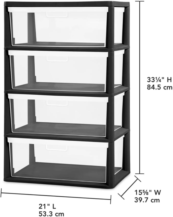 2PCS,4-Drawer Storage Tower, Plastic Organizer with Clear Removable Bins | Clear Removable Bins, Tool-Free Assembly, Integrated Carry Handles, Drawer Stops, BPA-Free Plastic, 4-Drawer Capacity - Image 2