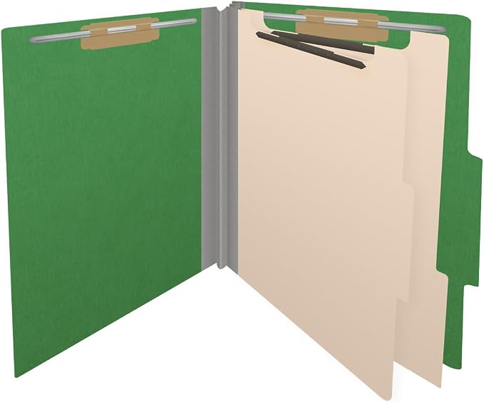 25 Pt. Pressboard Classification Folders, 2/5 Cut ROC Top Tab, Letter Size, 2 Dividers, Moss Green (Box of 10) - Image 4