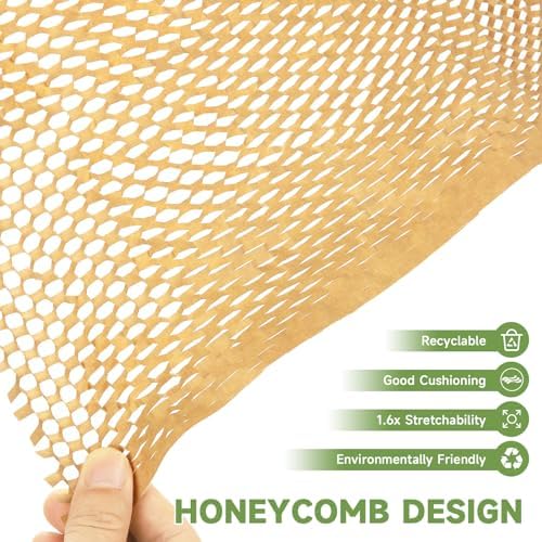 Honeycomb Packing Paper Wrap 15''x20520" (1710 ft), Substitute Alternative for Bubble Cushioning Wrap for Moving Shipping Packaging, Recyclable Moving Supplies with 48 Fragile Sticker Labels - Image 6