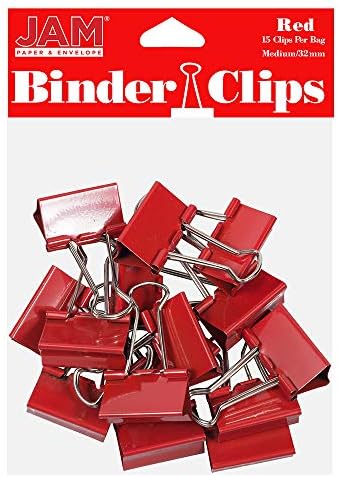 JAM PAPER Colorful Binder Clips - Medium - 1 1/4 Inch (32 mm) - Red Binderclips - 15/Pack by JAMPaper