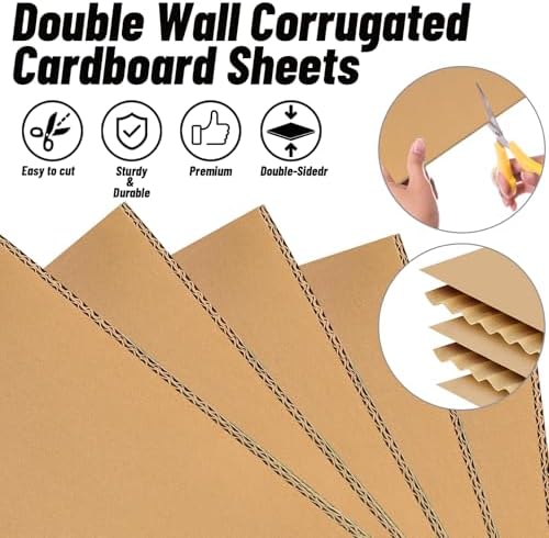 24" x 36" Large Cardboard Sheets, 15 Pack Brown Corrugated Cardboard Sheets, Double Wall Corrugated Poster Board for DIY Projects, School Supplies, Mailing, Packaging, Signboards & Displays - Image 3