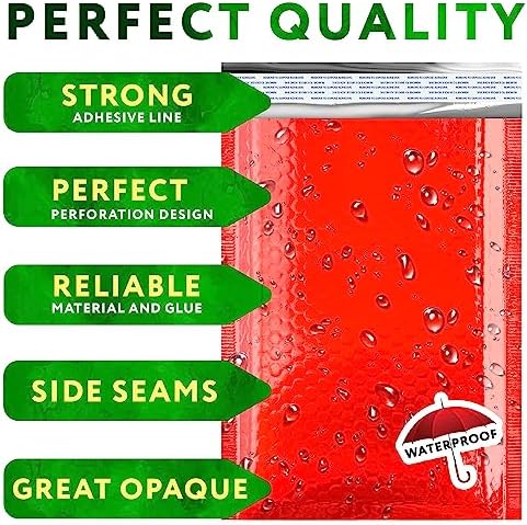 Metallic Bubble Mailers, Red Glossy Padded Envelopes 6.5 x 9 Inches, Cushion Bubble Shipping Bags, Self Seal Mailing Envelopes, Pack of 350 - Image 3