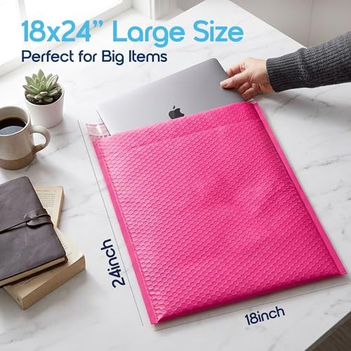 Hot Pink Bubble Mailers 18x23, Self Seal Poly Padded Envelopes #9, 20 Pack - Image 3