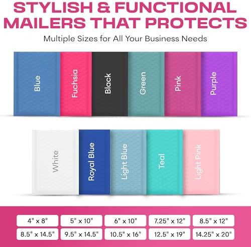 Hot Pink Bubble Mailers 10.5x16, Poly Padded Envelopes #5, 200 Pack - Image 3