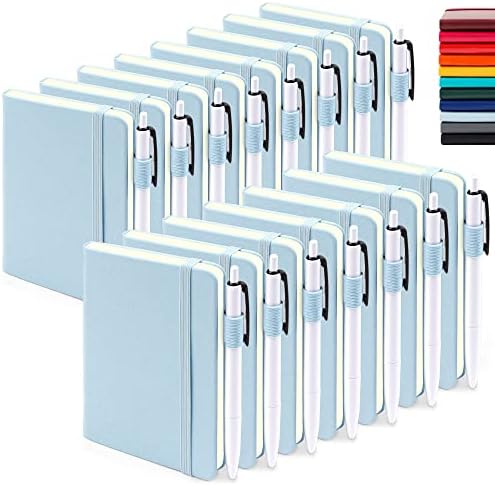 feela 15 Pack Pocket Small Notebooks Bulk, Mini Cute Memo Notepads Hardcover College Ruled Lined Journals with Pen Holder for Women Girls Office School, with 15 Black Pens, 3.5”x 5.5”, A6, Light Blue by feela