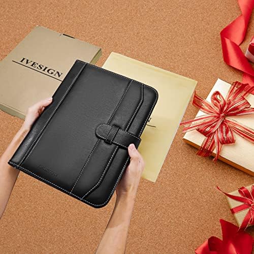 Leather Portfolio Notebook with Folder，Storage Clipboard with Cover for Legal Pad Holder Letter Size A4 Writing Pad for Business School Office Resume Conference Notepad Clip Boards(Black) - Image 2
