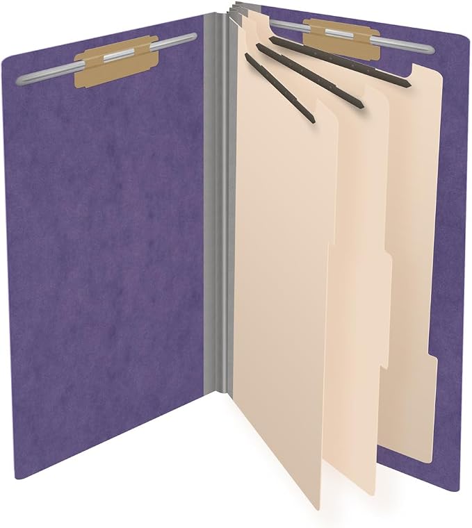 Pressboard Classification Folders, Full Cut End Tab, Legal Size, 3 Dividers, Purple (Box of 10) - Image 4