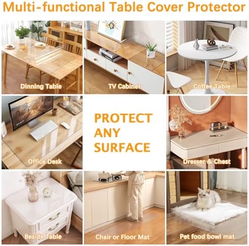 Clear Table Protector 38 x 71 Inch Thick Plastic Table Cover Protector Waterproof PVC Clear Tablecloth Protector Pad Vinyl Desk Top Protector Mat for Wood Coffee Glass End Sofa Side Dining Room Table - Image 6