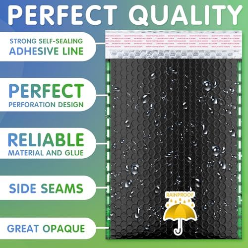Metallic Bubble Mailers 6.5 x 9 Inch Matte Black, Self Seal Closure, 3/16 Inch Cushioning, Padded Shipping Envelopes Pack of 250 - Image 3
