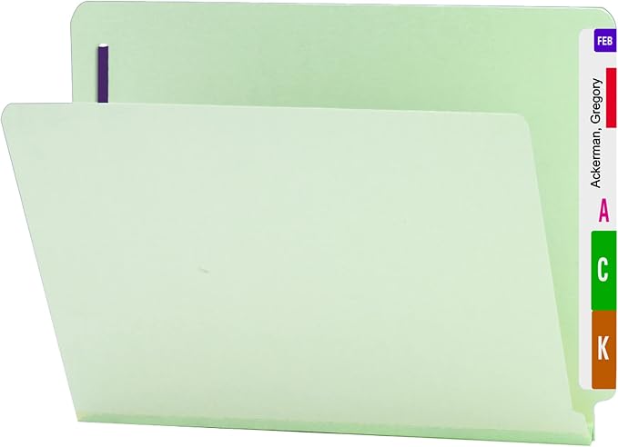 Smead End Tab Pressboard Fastener File Folder with SafeSHIELD, 2, 25 Mm Expansion, Letter Size, Gray, Green, 25 Count, 34705 by SMEAD