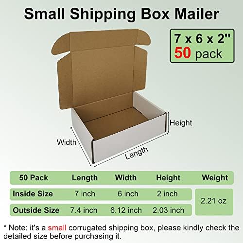 50 Pack 7x6x2'' Small Shipping Boxes, White Corrugated Cardboard Literature Mailers, Mailing Packaging Supplies for Small Business (W762-50) - Image 2