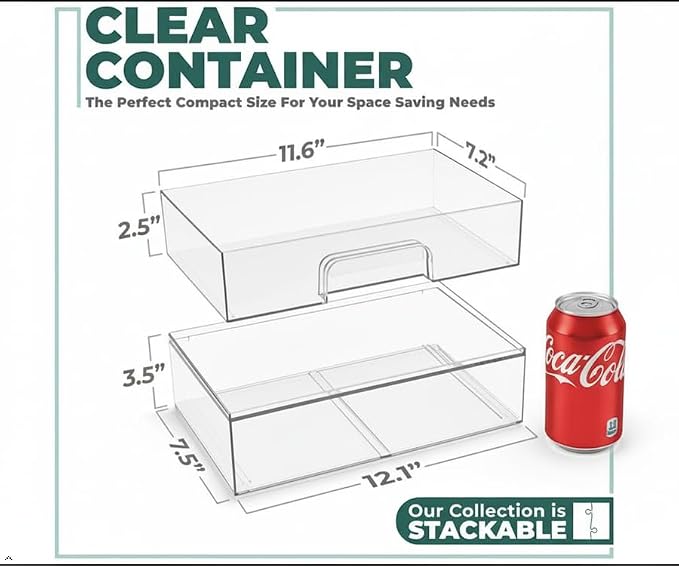 Sorbus Acrylic Storage Containers - 4 Pack, Stackable Storage Bins Set for Bathroom Organization - Clear Acrylic Drawer Organizers - Makeup Case Pull-Out Drawers (12.1’’ Wide) - Image 3
