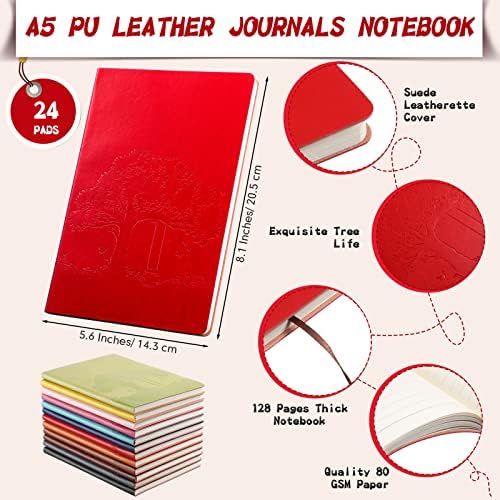 TaoBary A5 PU Leather Journals Bulk Colorful Tree Journal Notebook Soft Leather Cover Lined Ruled Writing Notebook for Back to School Office Group Team Volunteer(Bright Colors,24 Pcs) - Image 2