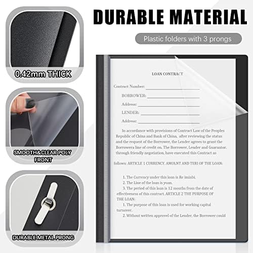 Teling 72 Pack Clear Front Report Covers with 3 Prong Fasteners, Black - Image 3