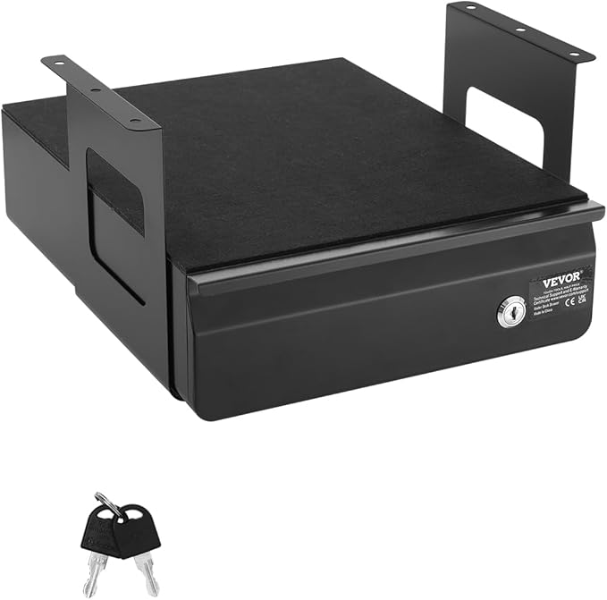 VEVOR Under Desk Lockable Slide Out Drawer, 13 inch Under Desk Pull-out Drawer for Sit Stand Workstation, Secure Under Counter Drawers for Home Office Storage Organizer, Black by VEVOR
