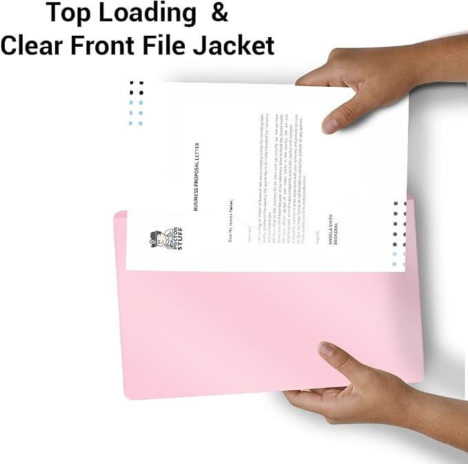 Doctor Stuff - Vinyl Plastic Pocket File Folders Closed Sides, Legal Size, Pack of 25 Clear Front Top Loading Job Jacket, Documents Holder for Office, High School and Medical Files, Pink - Image 5