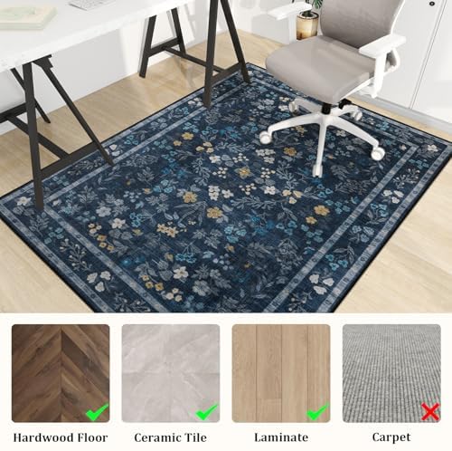 chakme Office Chair Mat for Hardwood Floor, 72"x48" Easy Glide Computer Desk Mat Protector for Rolling Chair Under Desk Rug Nonslip Backing, Machine Wash, (Floral) - Image 3