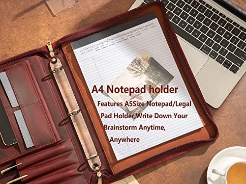 Personalized Genunie Leather Portfolio Binder, Customized Leather Portfolio for Men,3 Ring Binder Business Portfolio for Women, Organizer for A4 Legal Sized Notepad, Customized Gift, Red - Image 7