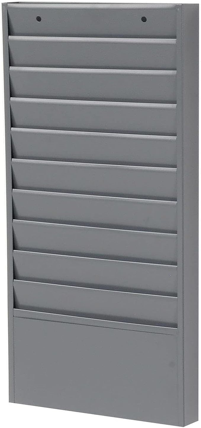 Global Industrial Steel Medical Chart Hanging Wall File Holder, 10 Pockets | Gray Powder Coat Finish, Wall Mounted Magazine and File Folder Holder, 12-1/4"W x 5-3/4"H Pockets by GlobalIndustrial