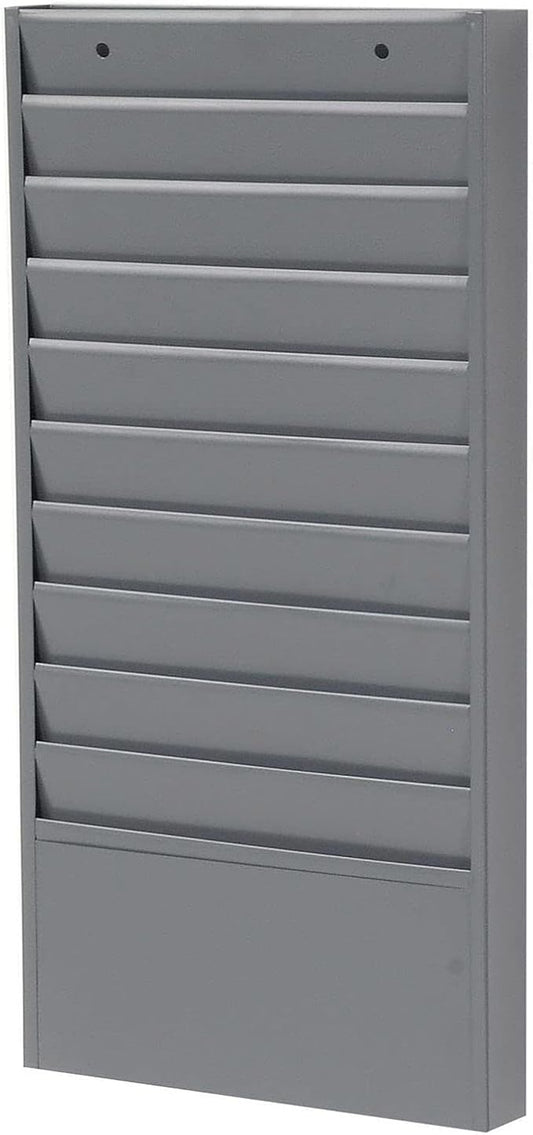 Global Industrial Steel Medical Chart Hanging Wall File Holder, 10 Pockets | Gray Powder Coat Finish, Wall Mounted Magazine and File Folder Holder, 12-1/4"W x 5-3/4"H Pockets by GlobalIndustrial