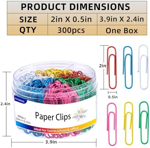 Colored Jumbo Paper Clips, 2 Inch (50mm), 300PCS - Image 2