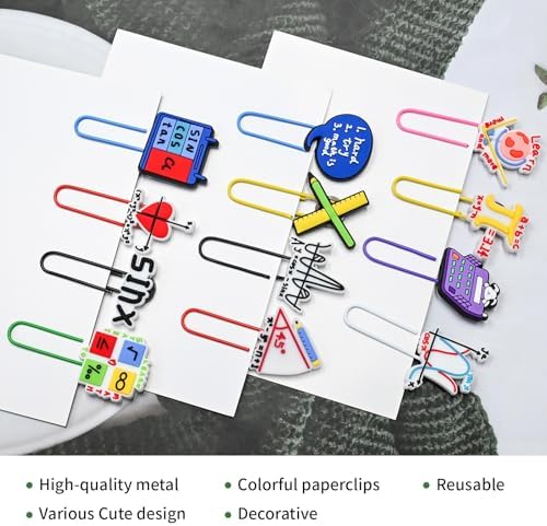 Paper Clips, 24pcs Math PaperClips Medium Colored Binder Clips Assorted Book Mark for Paperwork Office School and Personal Use - Image 3