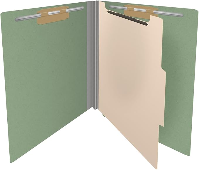 Pressboard Classification Folders, Full Cut End Tab, Letter Size, 1 Divider, Green (Box of 10) - Image 4