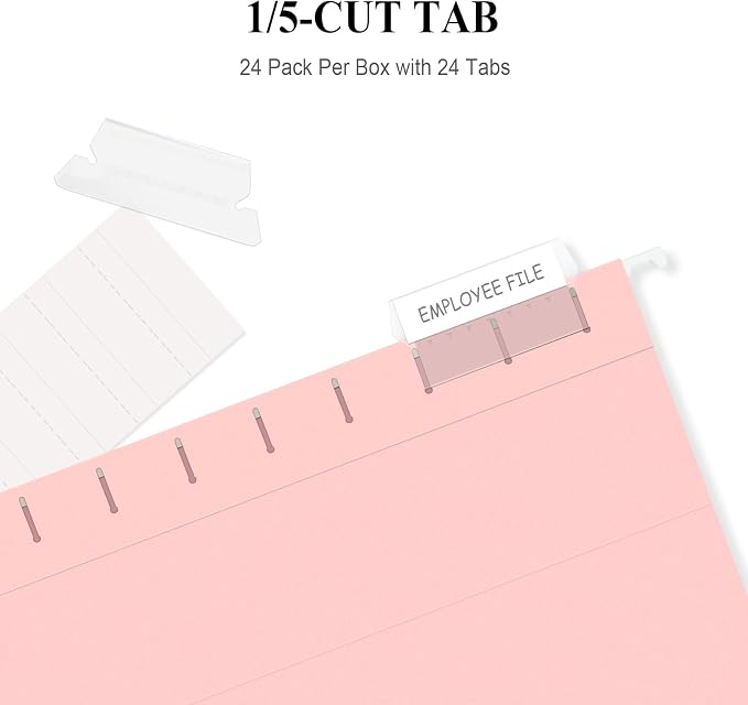 ViVin Hanging File Folders 24 Pack,Letter Size with 1/5-Cut Adjustable Tabs, Pink, Reinforced File Organizer for Office Desk, Home Filing Cabinet & School Drawer - Image 3