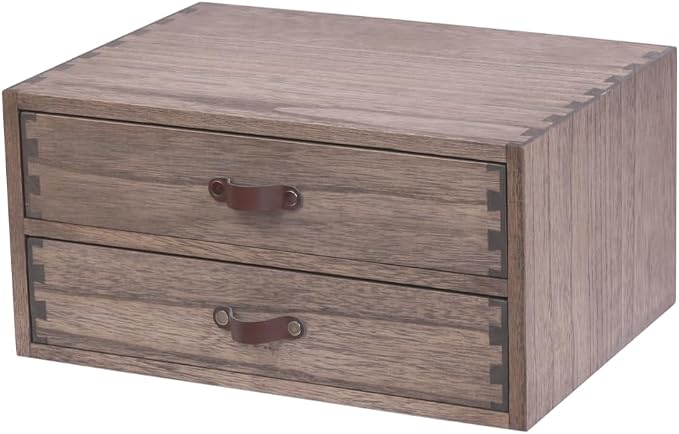 DDYURI Wood 2 Drawer Desktop Organizer Cabinet - Desk Storage Box for Kitchen Counter, Dresser Tabletop - Wooden File Organizer Printer Machine Stand for Office Accessories Chest Dark (FAX2C-DK) by DDYURI