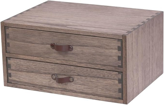 DDYURI Wood 2 Drawer Desktop Organizer Cabinet - Desk Storage Box for Kitchen Counter, Dresser Tabletop - Wooden File Organizer Printer Machine Stand for Office Accessories Chest Dark (FAX2C-DK) by DDYURI