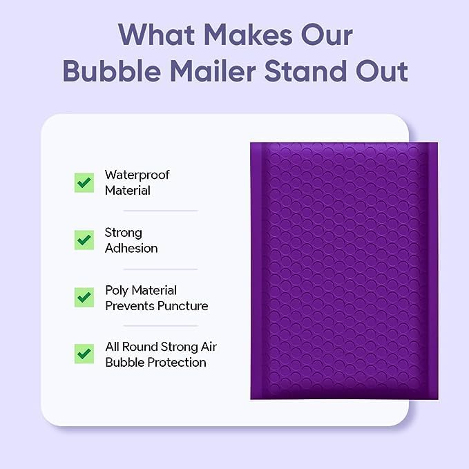 Purple Bubble Mailers 14.5x19, Self Seal Poly Padded Envelopes #7, 50 Pack - Image 6