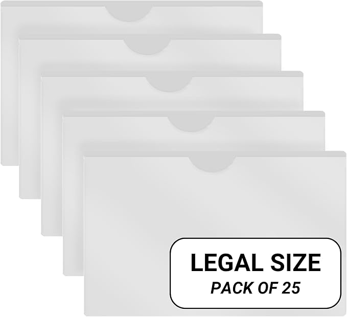 Doctor Stuff- 25 Pack, Vinyl Plastic Pocket File Folders Closed Sides, Legal Size, Clear Front Top Loading Job Jacket, Documents Holder for Office, High School and Medical Files, Frosted Clear by DoctorStuff