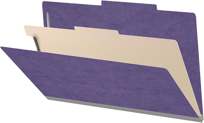 25 Pt. Pressboard Classification Folders, 2/5 Cut ROC Top Tab, Legal Size, 1 Divider, Purple (Box of 10) by Ecom+Folders
