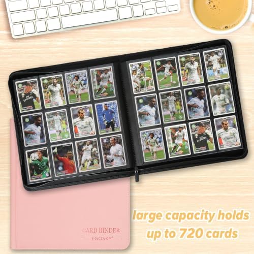 12-Pocket Business Card Binder holds 720 Cards, Premium Diamond Texture PU Leather Name Card Holder Organizer with Zipper, Black Sleeves Side Loading Card Book for Collectors & Office(pink) - Image 4