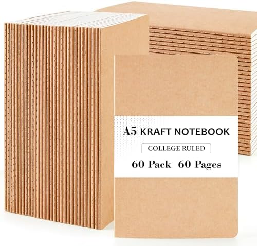 feela 60 Pack Kraft Notebooks Bulk, Lined Travel Journals Note Pad Notebooks for Men Women Girls Students, Making Plans Writing Memos Office School Supplies, A5, 60 Pages, 8.3” X 5.5” by feela