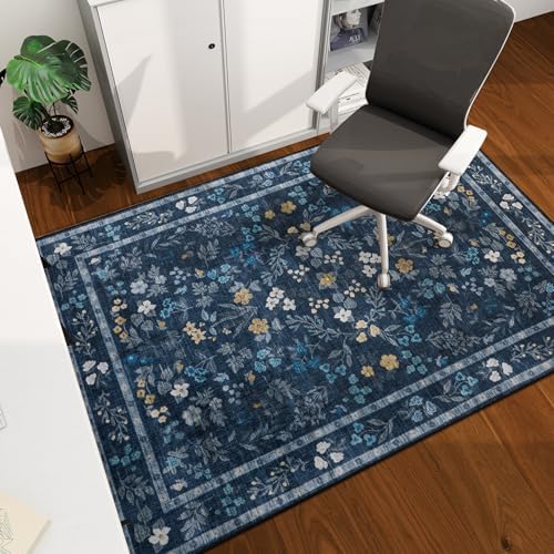 chakme Office Chair Mat for Hardwood Floor, 60"x45" Easy Glide Computer Desk Mat Protector for Rolling Chair Under Desk Rug Nonslip Backing, Machine Wash, (Floral) by CHAKME
