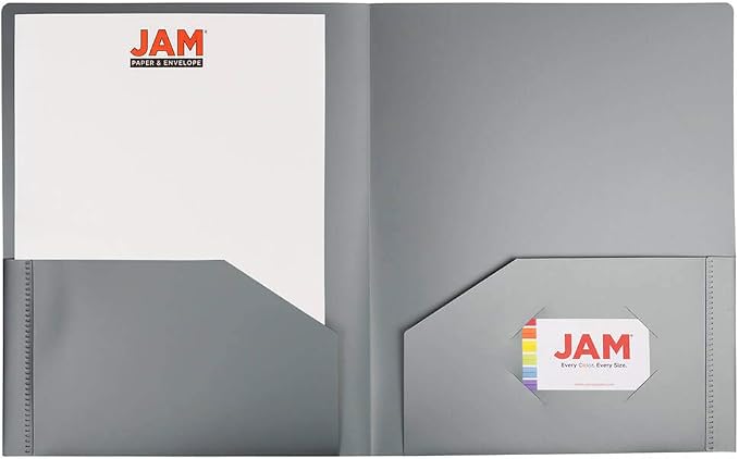 JAM PAPER Heavy Duty Plastic 2 Pocket Extra Tough School Folders - Silver - 6/Pack - Image 6