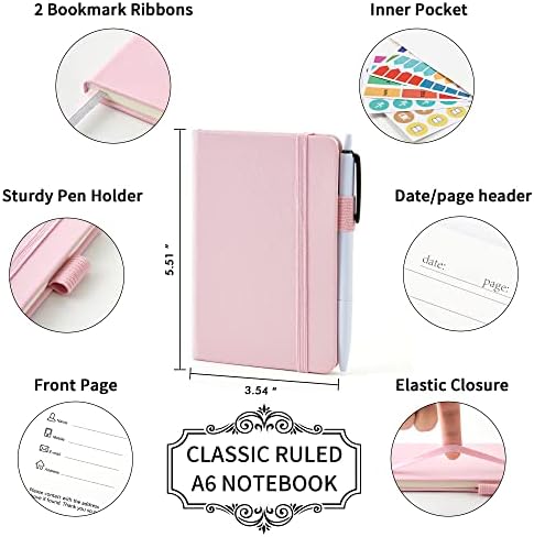 feela 15 Pack Pocket Small Notebooks Bulk, Mini Cute Memo Notepads Hardcover College Ruled Lined Journals with Pen Holder for Women Girls Office School, with 15 Black Pens, 3.5”x 5.5”, A6, Rose Pink - Image 2