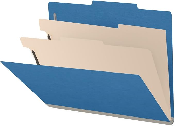 25 Pt. Pressboard Classification Folders, 2/5 Cut ROC Top Tab, Letter Size, 2 Dividers, Royal Blue (Box of 10) by Ecom+Folders