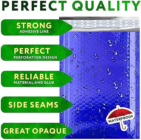 Metallic Bubble Mailers, Blue Glossy Padded Envelopes 5 x 9 Inches, Cushion Bubble Shipping Bags, Self Seal Mailing Envelopes, Pack of 250 - Image 3