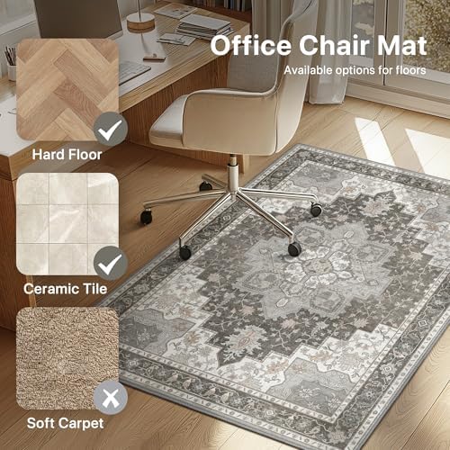 48"x60" Office Chair Mat for Hardwood Floor, Non-Slip Washable Tawny Grey - Image 3