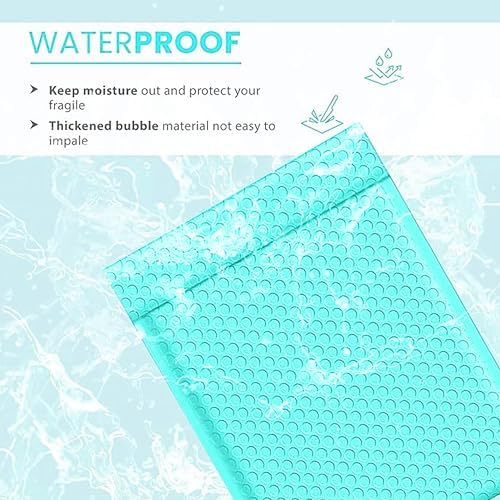 Aqua Teal Bubble Mailers 10.5x16, Poly Padded Envelopes #5, 100 Pack - Image 6